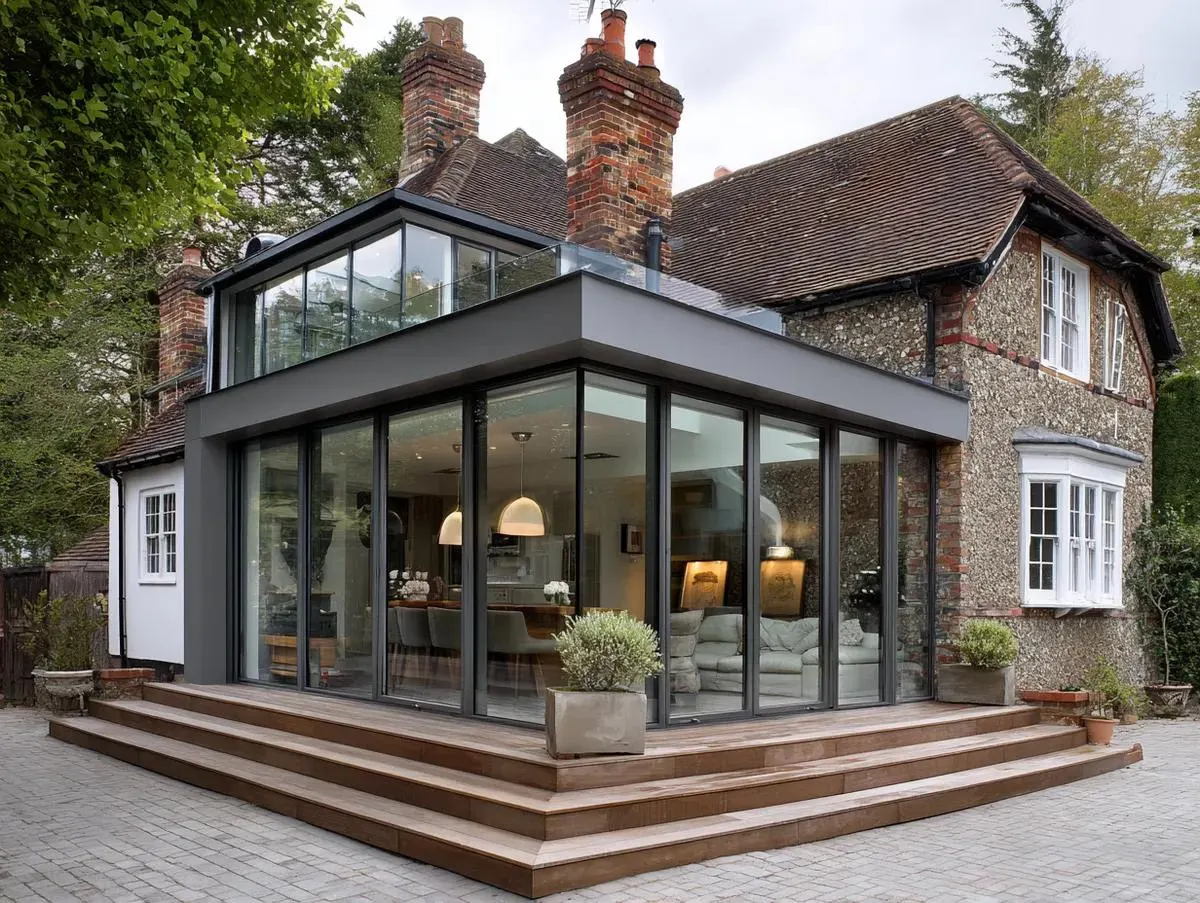 Finished glass extension built from structural engineer-designed steelwork